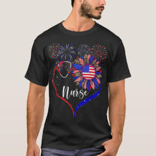 Patriotic Nurse 4th Of July Sunflower Love T-Shirt