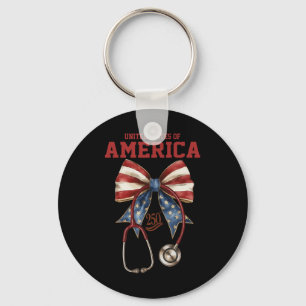 Patriotic Nurse, America Stethoscope Bow, Usa 250t Keychain