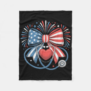 Patriotic Nurse Coquette Bow Usa Flag Stethoscope Fleece Blanket