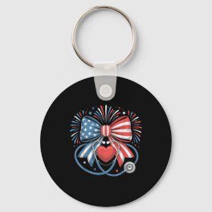 Patriotic Nurse Coquette Bow Usa Flag Stethoscope  Keychain