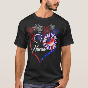 Patriotic Nurse  Sunflower 4th Of July For Men Wom T-Shirt