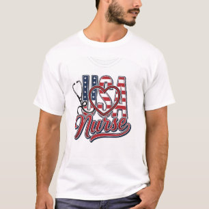 Patriotic Nurse USA Heart Stethoscope Shirt Design