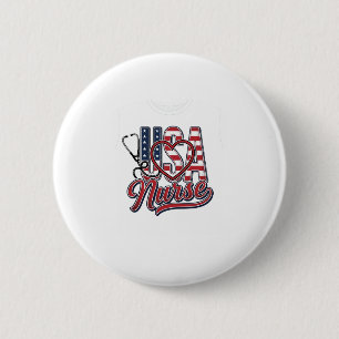 Patriotic Nurse USA Heart Stethoscope Shirt Design 2 Inch Round Button