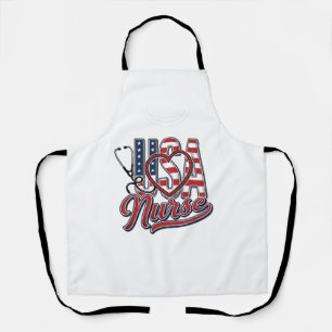 Patriotic Nurse USA Heart Stethoscope Shirt Design Apron
