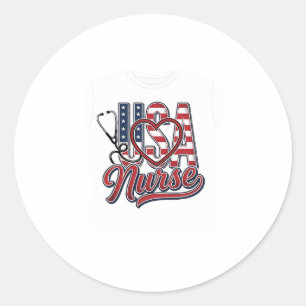 Patriotic Nurse USA Heart Stethoscope Shirt Design Classic Round Sticker
