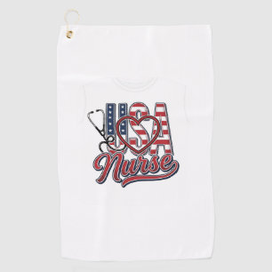 Patriotic Nurse USA Heart Stethoscope Shirt Design Golf Towel