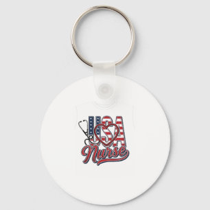Patriotic Nurse USA Heart Stethoscope Shirt Design Keychain