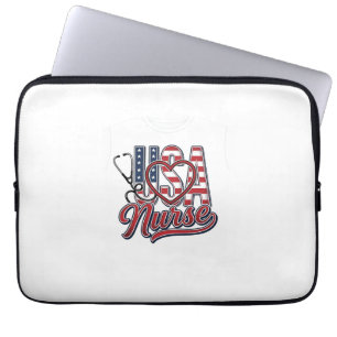 Patriotic Nurse USA Heart Stethoscope Shirt Design Laptop Sleeve