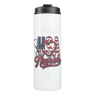 Patriotic Nurse USA Heart Stethoscope Shirt Design Thermal Tumbler