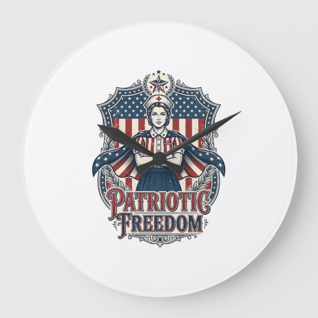 Patriotic Nurse Vector Graphic Tee_1 Large Clock (Front)