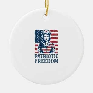Patriotic Nurse Vector Graphic Tee Ceramic Ornament