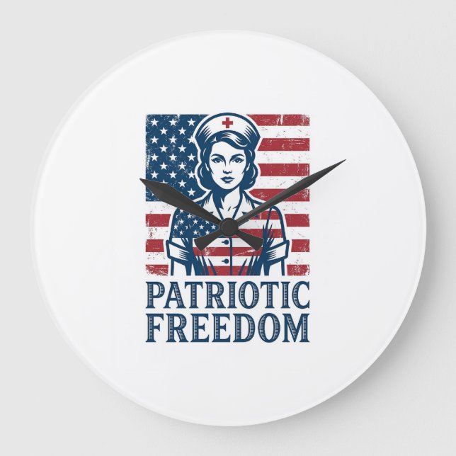 Patriotic Nurse Vector Graphic Tee Large Clock (Front)