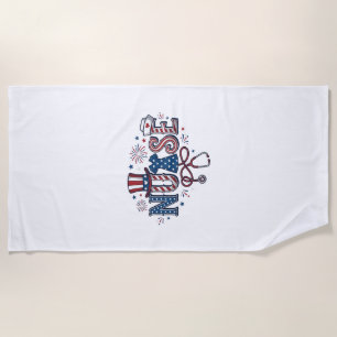Patriotic Nurse Vintage Engraving Vector Design_1 Beach Towel