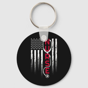 Patriotic Nurse With Flag Stethoscope For Rn  Keychain