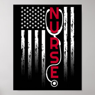 Patriotic Nurse With Flag Stethoscope For Rn  Poster