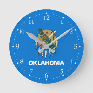 Patriotic Oklahoma State Flag Round Clock