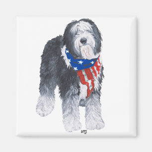 Patriotic Old English Sheepdog Magnet