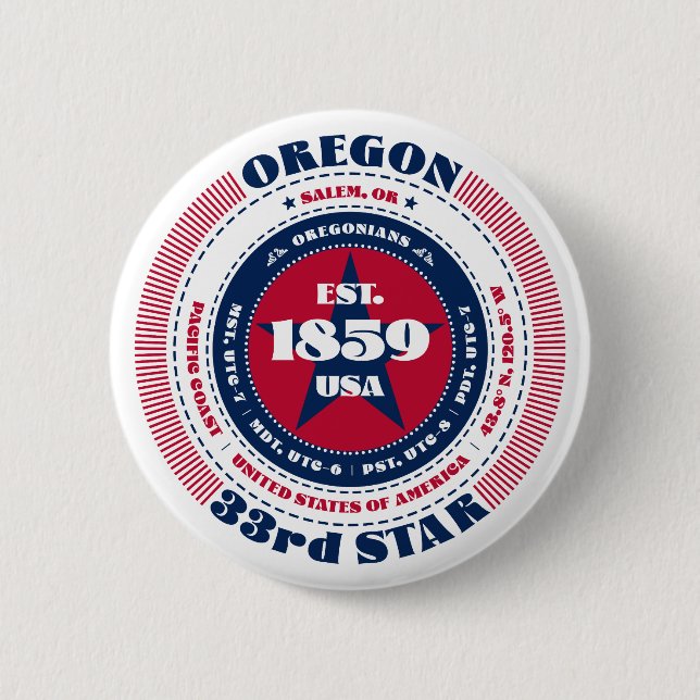 Patriotic Oregon Circle with State Details 2 Inch Round Button (Front)