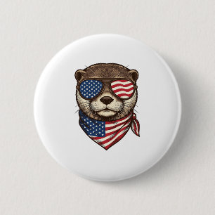 Patriotic Otter Vector Vintage Engraving Shirt Des 2 Inch Round Button