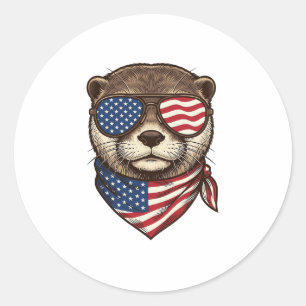 Patriotic Otter Vector Vintage Engraving Shirt Des Classic Round Sticker