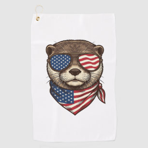 Patriotic Otter Vector Vintage Engraving Shirt Des Golf Towel