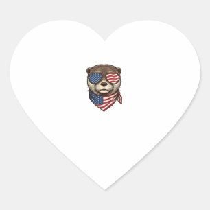 Patriotic Otter Vector Vintage Engraving Shirt Des Heart Sticker