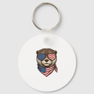 Patriotic Otter Vector Vintage Engraving Shirt Des Keychain