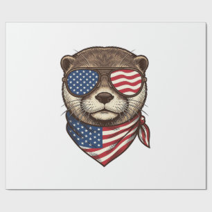 Patriotic Otter Vector Vintage Engraving Shirt Des Wrapping Paper