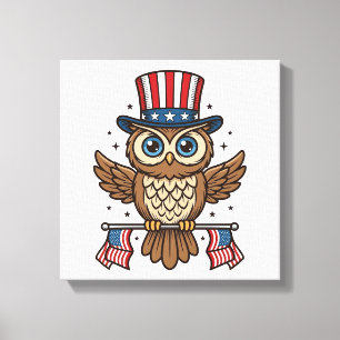 Patriotic Owl Vintage Engraving Graphic_1 Canvas Print