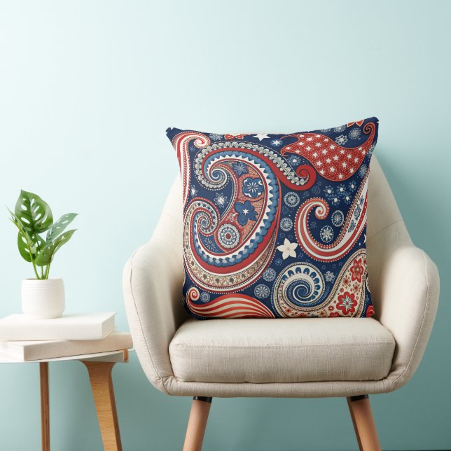 Patriotic Paisley Throw Pillow Cover (Chair)