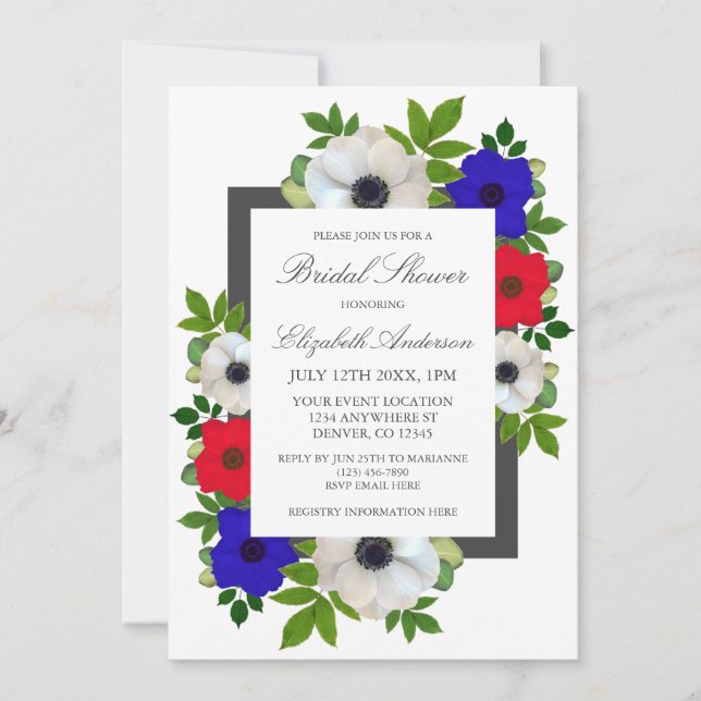 Patriotic Panda Anemone Bridal Shower Invitation (Front)