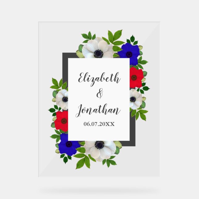 Patriotic Panda Anemone Wedding Acrylic Sign (Front)