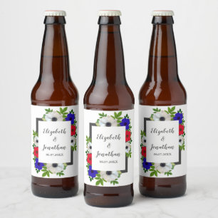 Patriotic Panda Anemone Wedding Beer Bottle Label