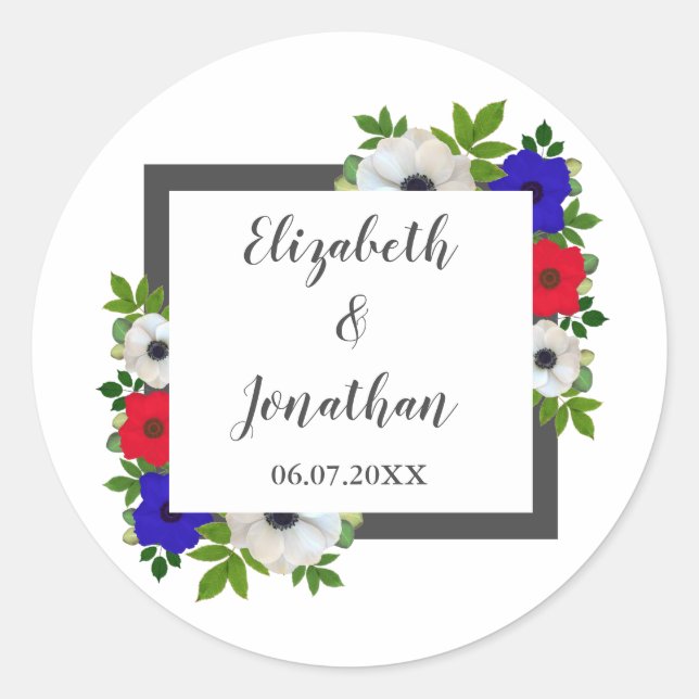 Patriotic Panda Anemone Wedding Classic Round Sticker (Front)