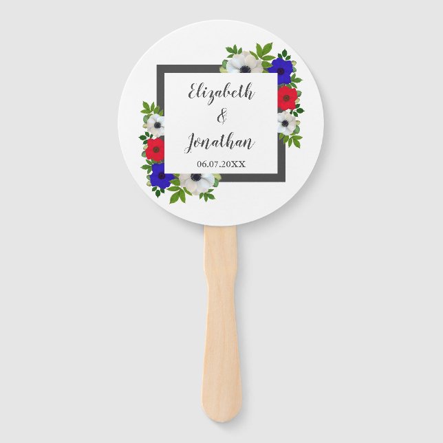 Patriotic Panda Anemone Wedding Hand Fan (Front)