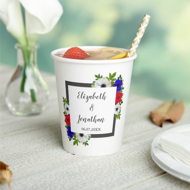 Patriotic Panda Anemone Wedding Paper Cups (Insitu)