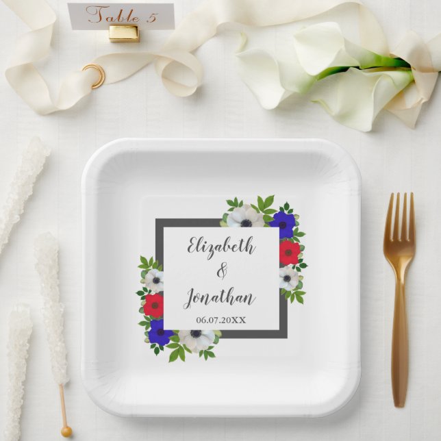 Patriotic Panda Anemone Wedding Paper Plate (Wedding)
