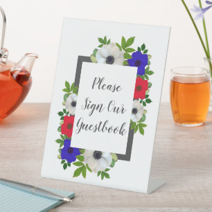 Patriotic Panda Anemone Wedding Pedestal Sign