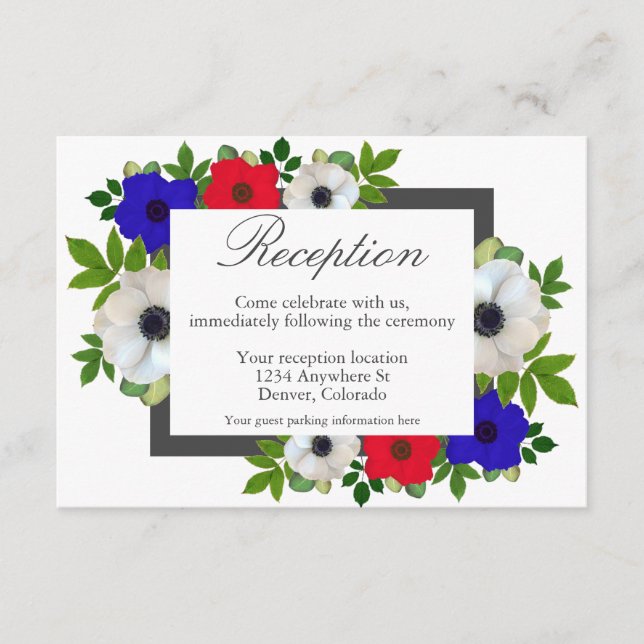 Patriotic Panda Anemone Wedding Reception Card (Front)