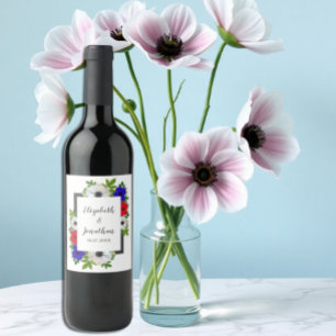 Patriotic Panda Anemone Wedding Wine Label