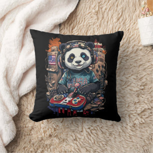 Patriotic Panda Musician USA Design Cute Panda Throw Pillow