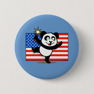Patriotic Panda With American Flag 2 Inch Round Button