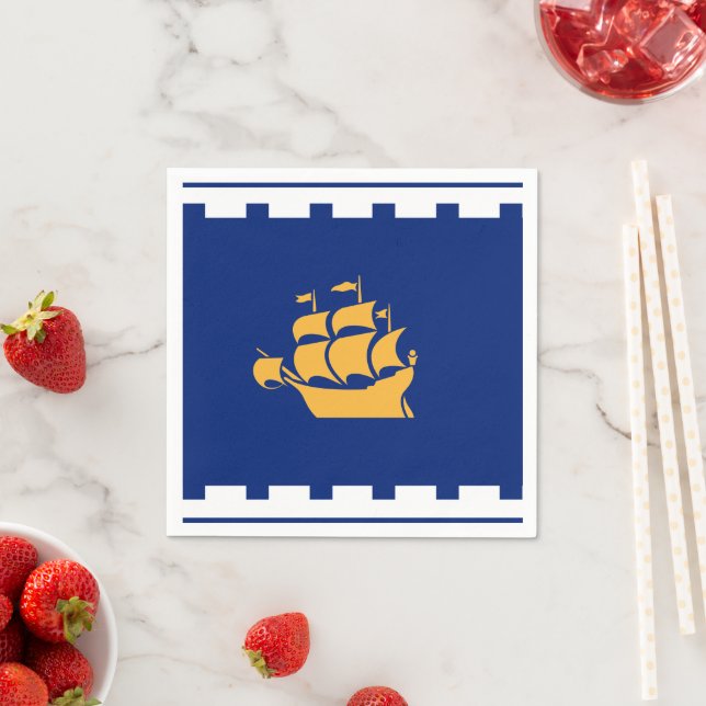 Patriotic paper napkins with flag of Quebec City (Insitu)
