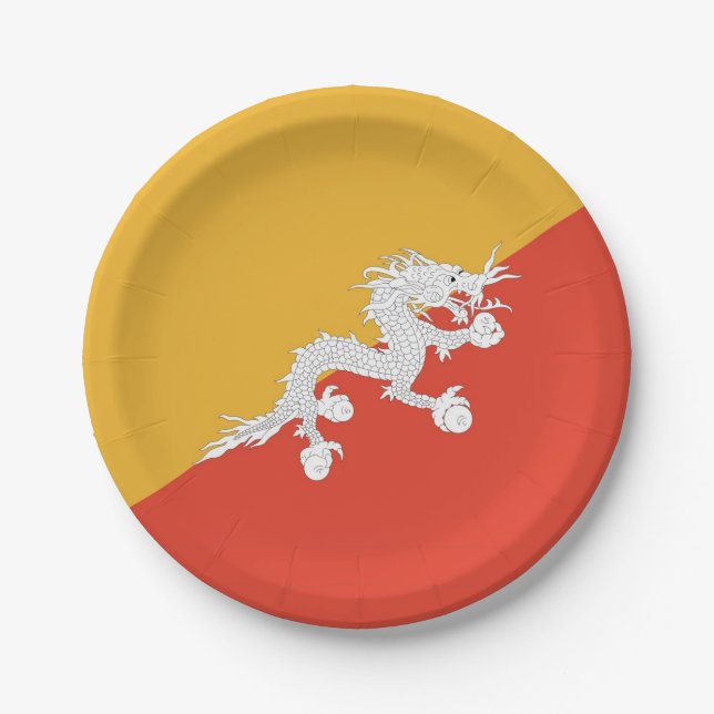 Patriotic paper plate with flag of Bhutan (Front)