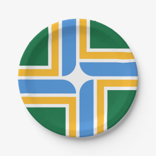 Patriotic paper plate with flag of Portland City.