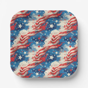 Patriotic Paper Plates Red White and Blue Stars