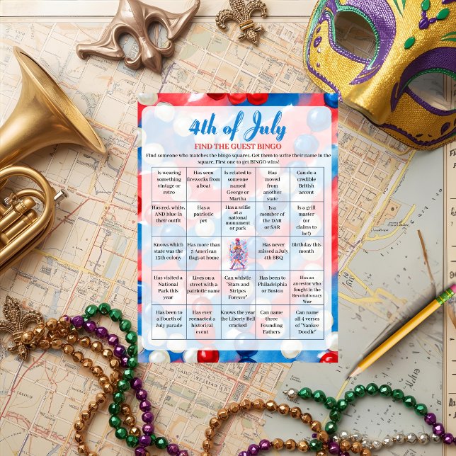 Patriotic Parade red blue  4th of July Bingo game  Holiday Card (Patriotic Parade red blue 4th of July Bingo game Holiday Card)