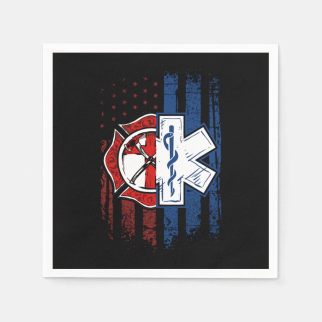 Patriotic Paramedic Firefighter EMT USA Flag EMS Napkin (Front)