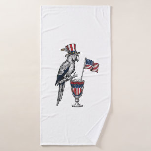 Patriotic Parrot Cocktail Vintage Vector Design_1 Bath Towel