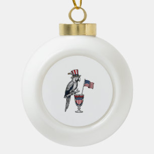 Patriotic Parrot Cocktail Vintage Vector Design_1 Ceramic Ball Christmas Ornament